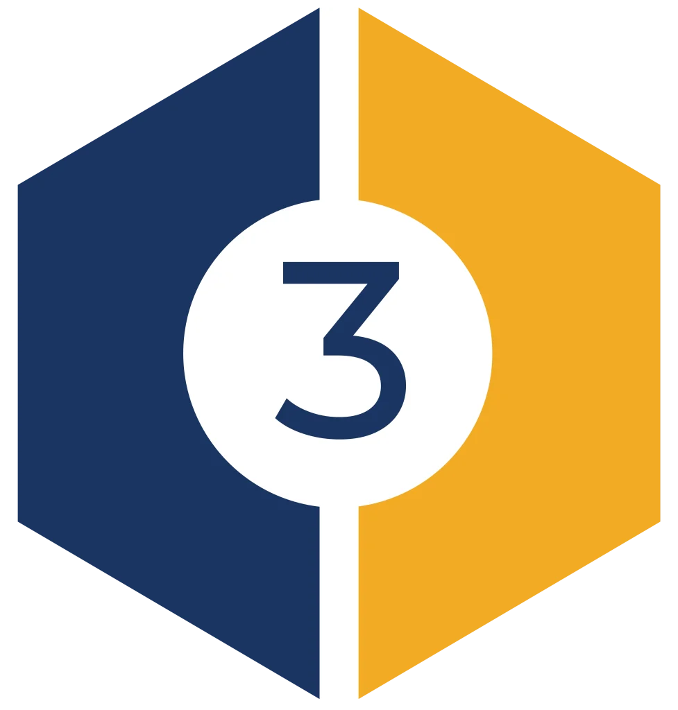 Hexagonal logo with number three