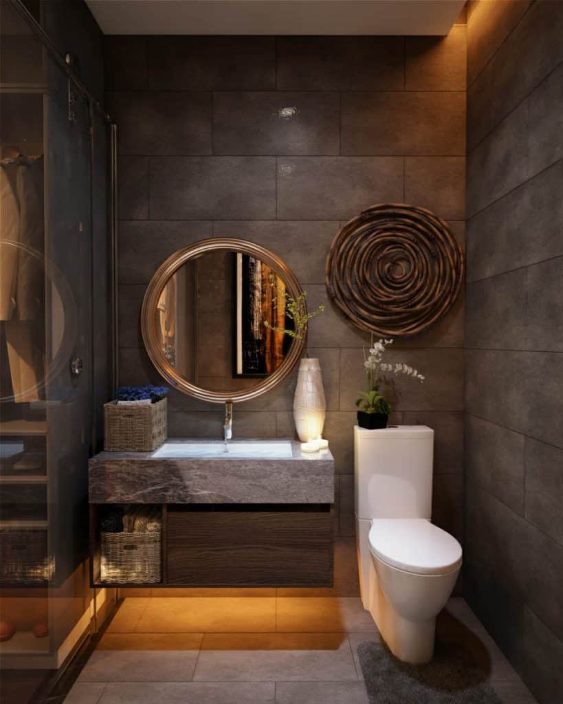 Modern bathroom with elegant decor.