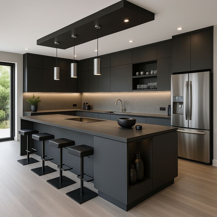 Modern black kitchen with sleek design
