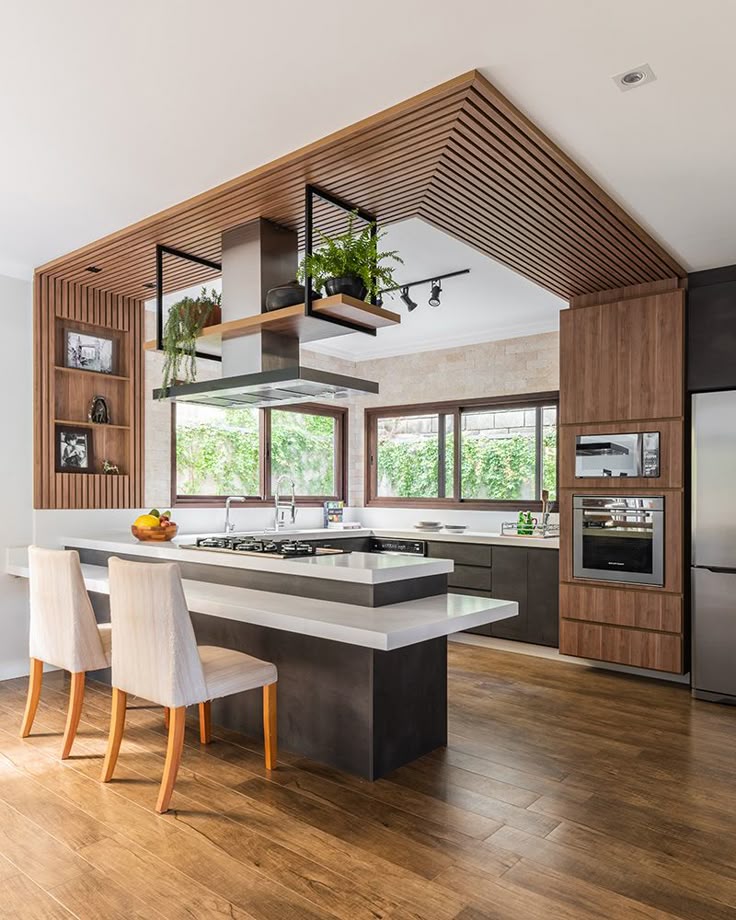 Modern kitchen with stylish wooden accents