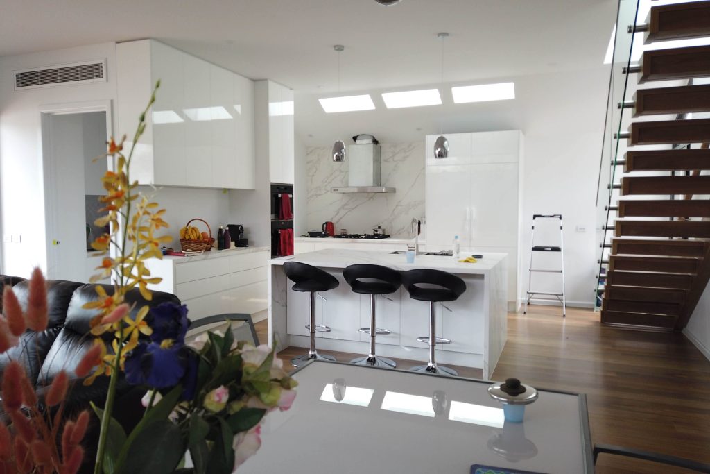 Modern kitchen with sleek design.